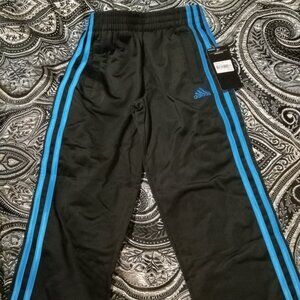 NWT Adidas little boy track pants size 6 black with blue stripes
